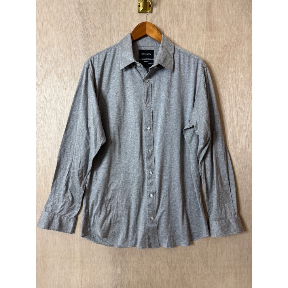 Alton Lane Mens Tailored Fit Dress Shirt XL Grey Long Sleeve Button Up Knit